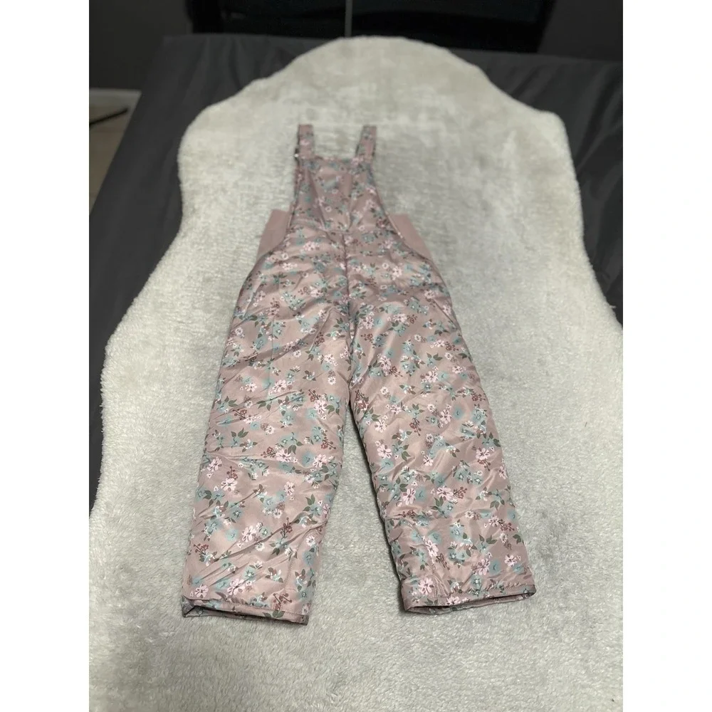 New Tahari Girls Size 5 Pink Floral Snow Bibs‎ Pants New